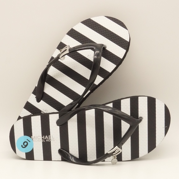black and white striped slippers
